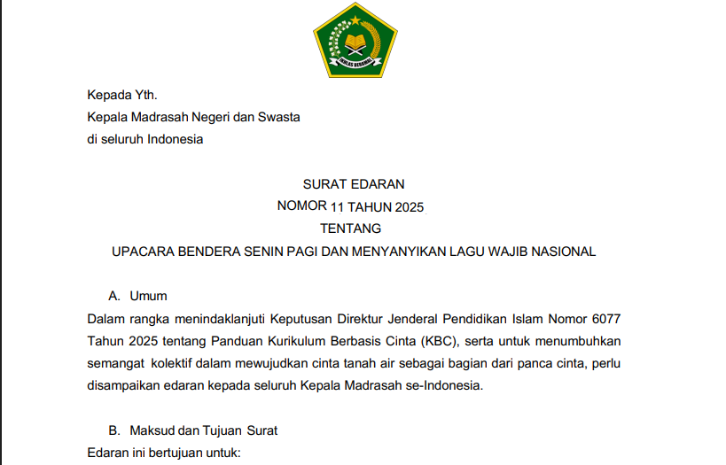 Kementerian Agama Wajibkan Upacara Senin dan Lagu Wajib Nasional di Seluruh Madrasah