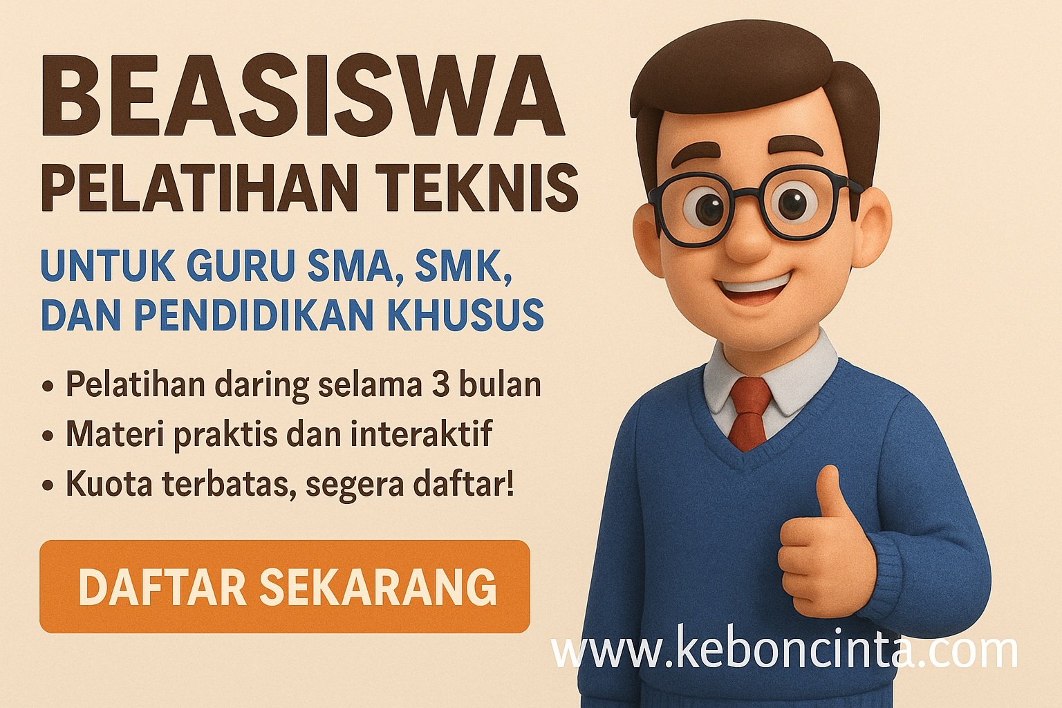 Beasiswa Pelatihan Teknis untuk Guru SMA, SMK, dan Pendidikan Khusus. Daftar Sekarang Sebelum Ditutup!!!