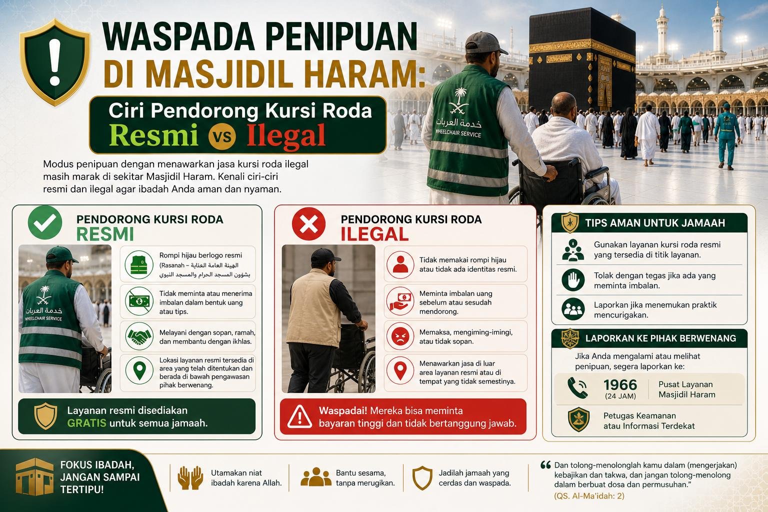 Waspada Penipuan di Masjidil Haram: Ciri Pendorong Kursi Roda Resmi vs Ilegal