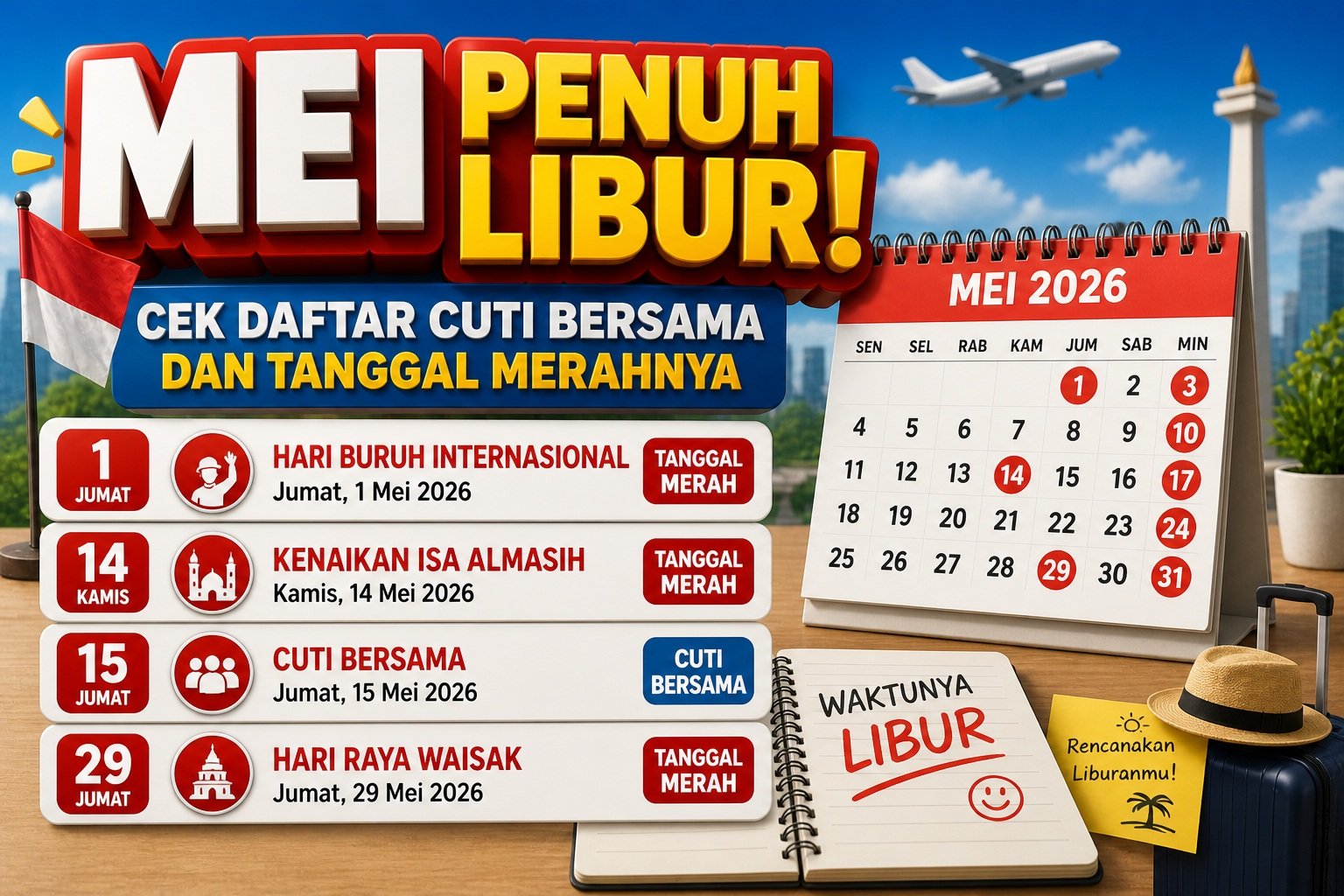 Mei Penuh Libur! Cek Daftar Cuti Bersama dan Tanggal Merahnya