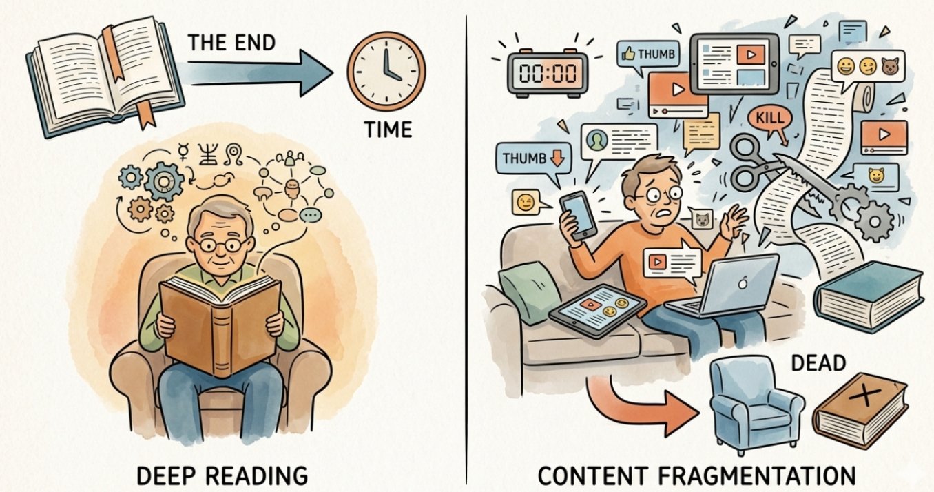 The Death of Deep Reading: Kenapa kemampuan kita membaca artikel panjang sedang "dibunuh" oleh format konten pendek