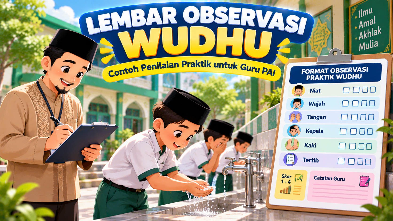 Praktik Wudhu untuk Guru PAI dan Madrasah dan Contoh Lembar Observasinya