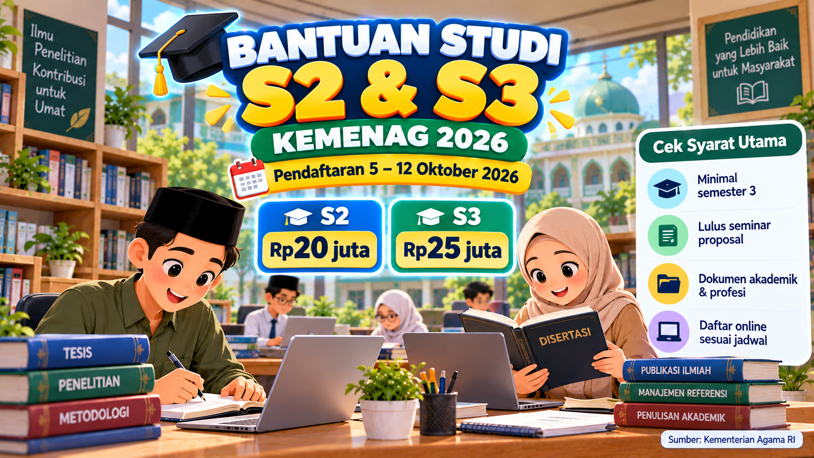 Bantuan Penyelesaian Studi S2 dan S3 Kemenag 2026 Dibuka hingga 12 Oktober, Cek Syaratnya