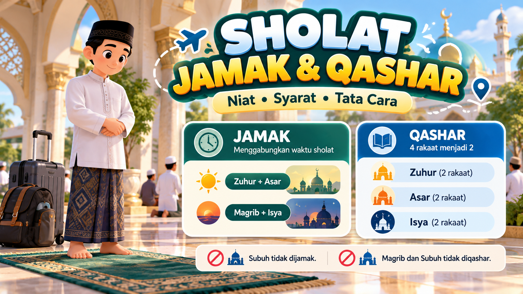 Tata Cara Sholat Jamak dan Qashar, Lengkap dengan Niat, Syarat, dan Contohnya