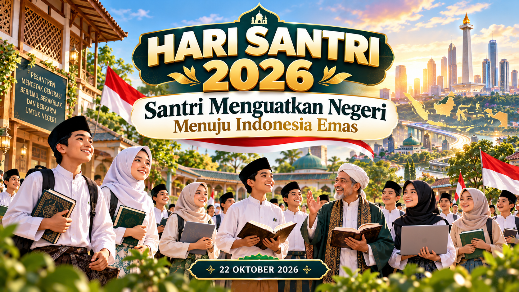 Tema Hari Santri 2026 “Santri Menguatkan Negeri Menuju Indonesia Emas”: Makna dan Rangkaian Acaranya