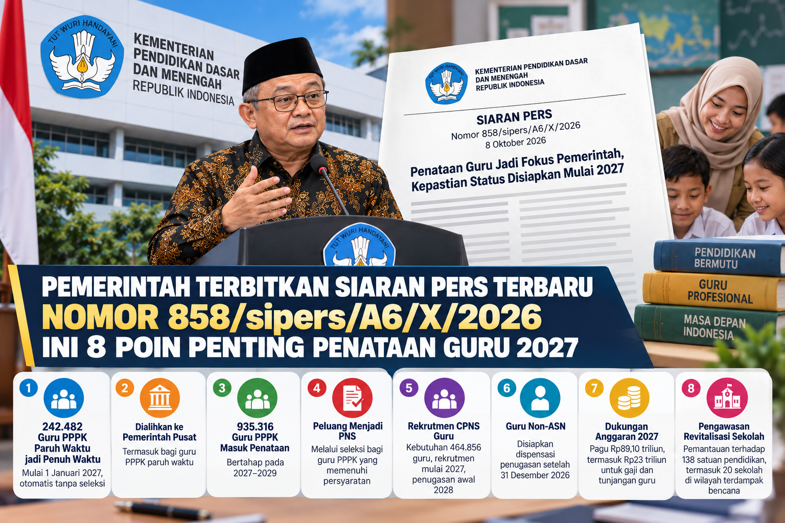 Pemerintah Terbitkan Siaran Pers Terbaru Nomor 858/sipers/A6/X/2026, Ini 8 Poin Penting Penataan Guru 2027
