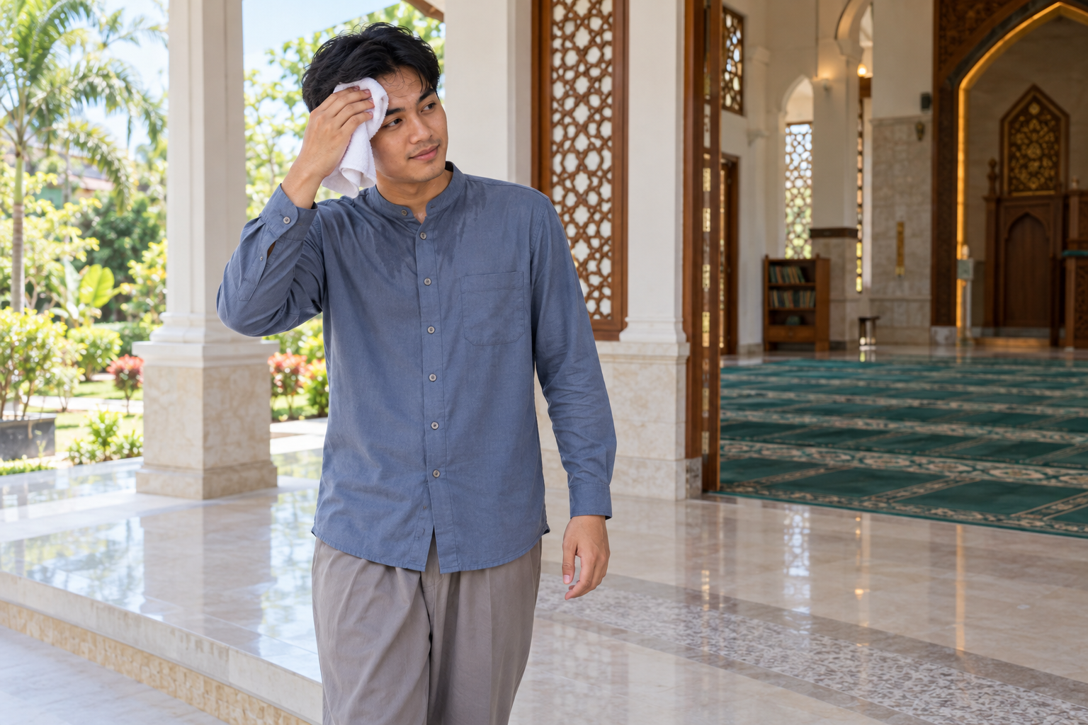 Haruskah mengganti pakaian berkeringat sebelum sholat? Kenali hukum keringat, wudhu, najis, dan pakaian basah yang menjadi transparan.